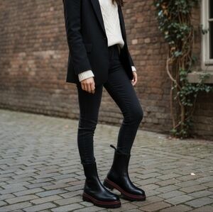 Kurt Geiger Black Ankle Boots with Red Stitching Size 10